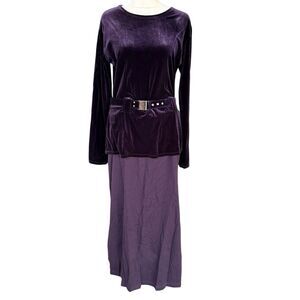 Vintage CAROLE LITTLE Velvet Maxi Long Sleeve Dress Purple Size Large Womens NWT